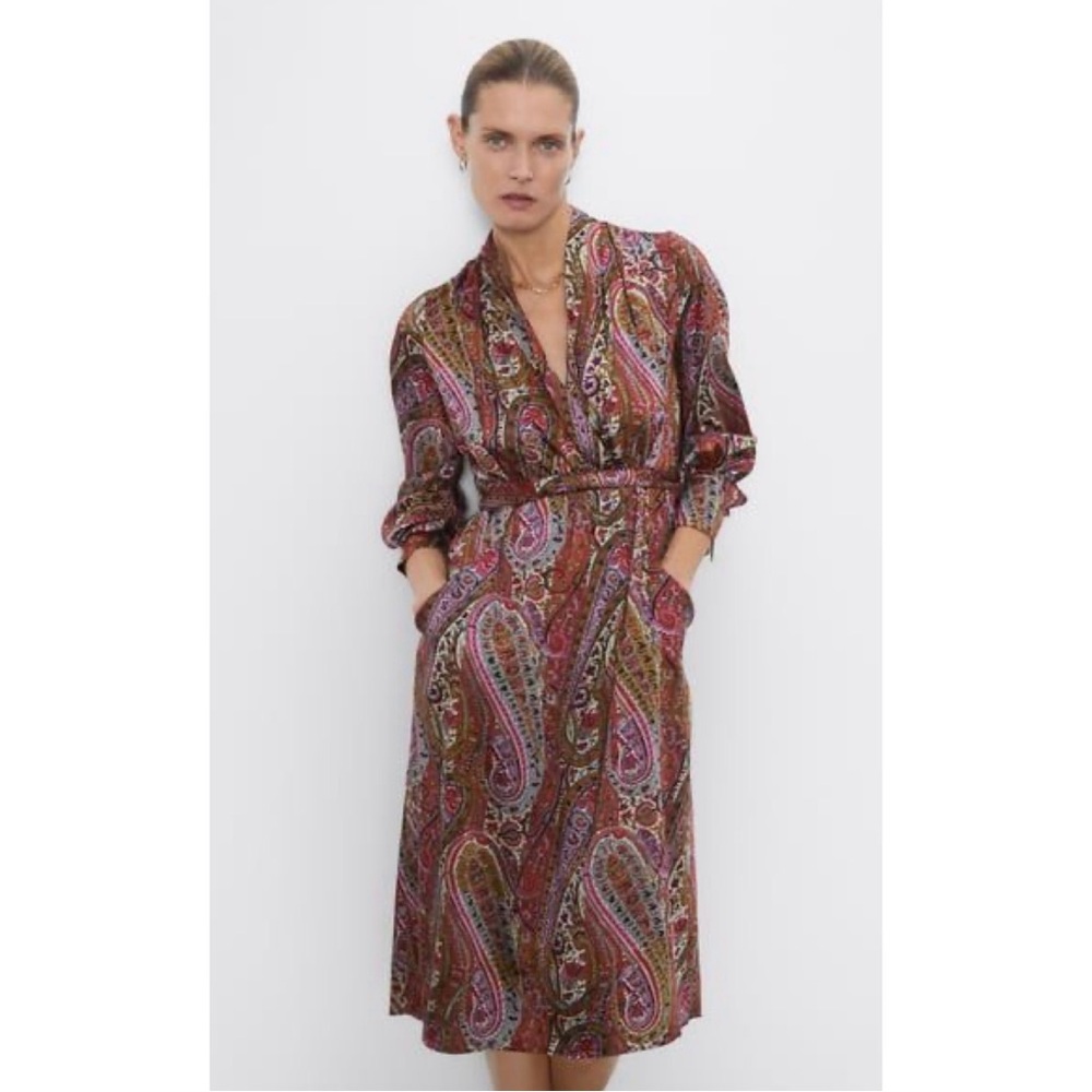 Zara Multicolor Paisley Long Sleeve Dress